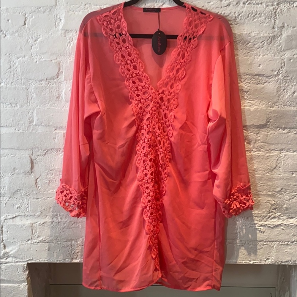 Pink summer tunic cover up sz L